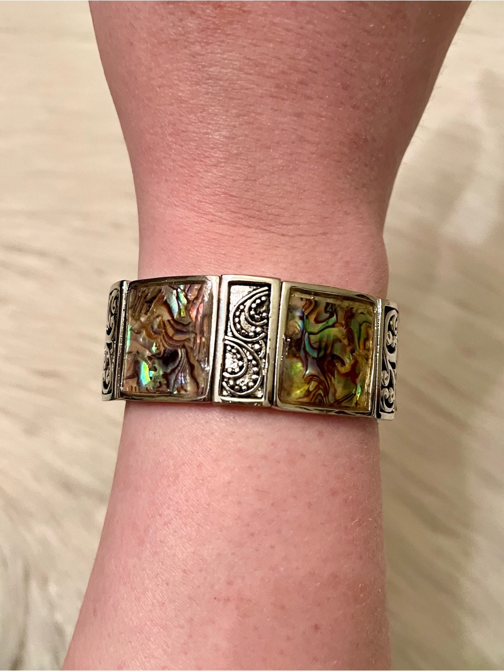 Abalone Silver-tone Link Bracelet
